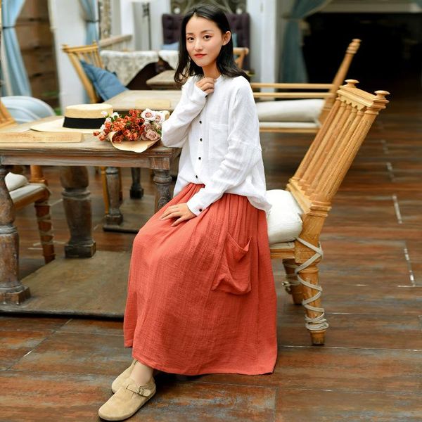 

skirts cotton and linen women's retro high waist skirt 2021 spring solid color literary large size a-line, Black
