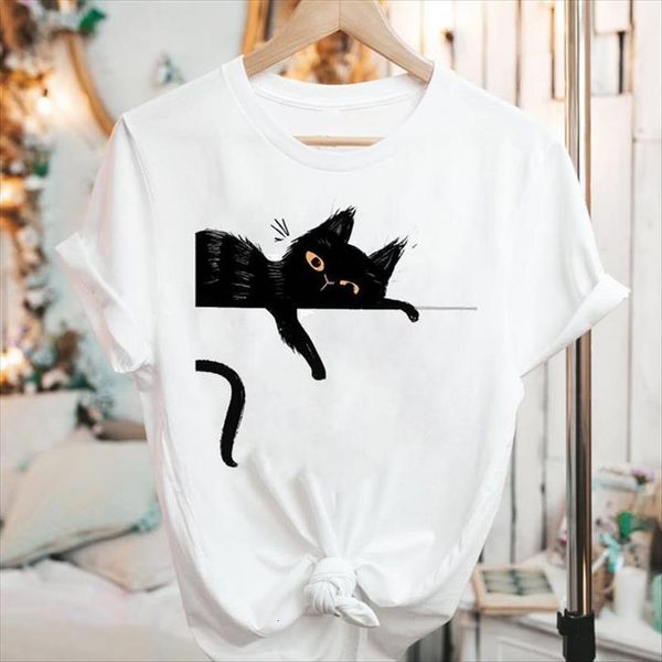 

graphic short sleeve cat women funny trend clothing cartoon summer fashion print female clothes tees shirt, White