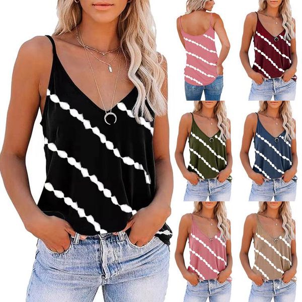 

women's t-shirt summer t shirt women 2021 sleeveless vest v-neck inclined stripe printed t-shirts female tee tshirts ysu3034, White