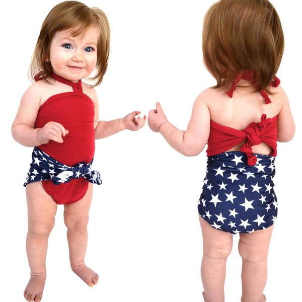 

toddler baby girls 4th of july star wrap swimsuit bikini swimwear bathing suit summer baby swimwear fashion one piece swimsuit, Black