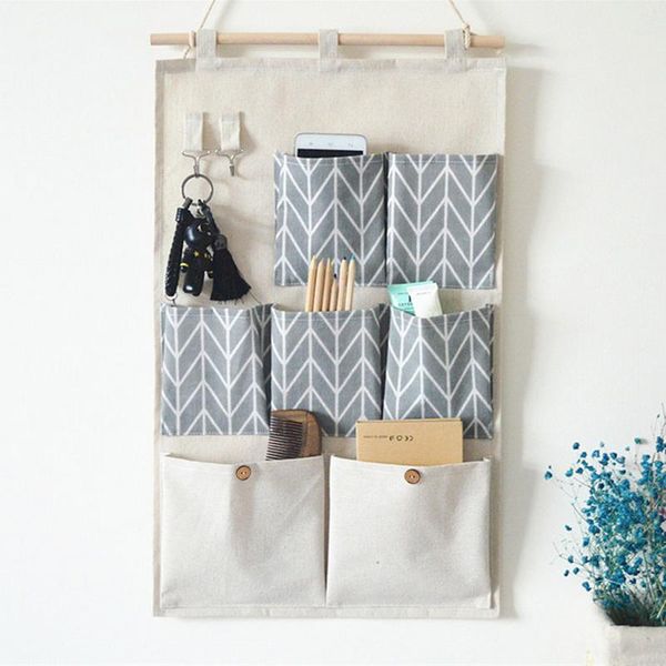 

storage bags 7 pockets wall hanging cotton linen door organizer waterproof pouch bedroom home office container