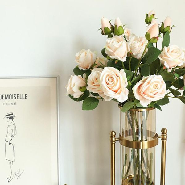 

flannel pearl rose artificial flower home decoration wedding bouquet fake flowers long bouquet home wedding decoration hot