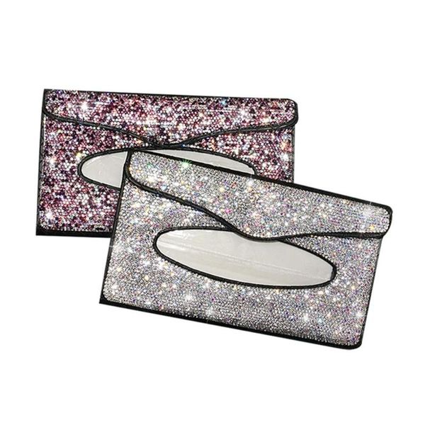 

car organizer 1 pc styling interior cute tissue box sun visor holder leather paper case with crystal diamond accessories