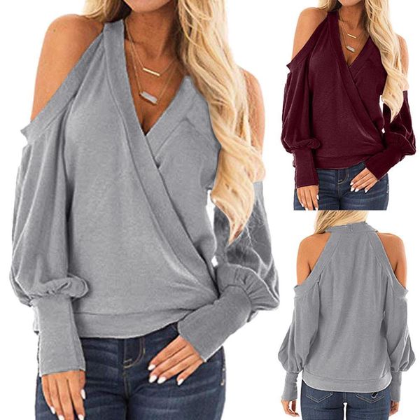 

2021 womens blouse off the shoulder v neck loose long sleeved shirt blouse pullover casual blouses woman modis 20, White