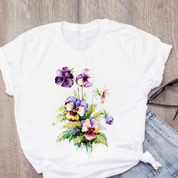 

graphic flower watercolor fashion aesthetic women printing summer womens clothing tees female, White