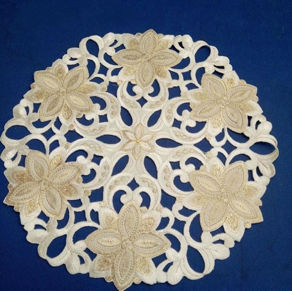 

mats & pads 28cm gold silk embroidery fabric european hollow placemat western tea cup bowl insulation pad fruit coffee table mat round cloth