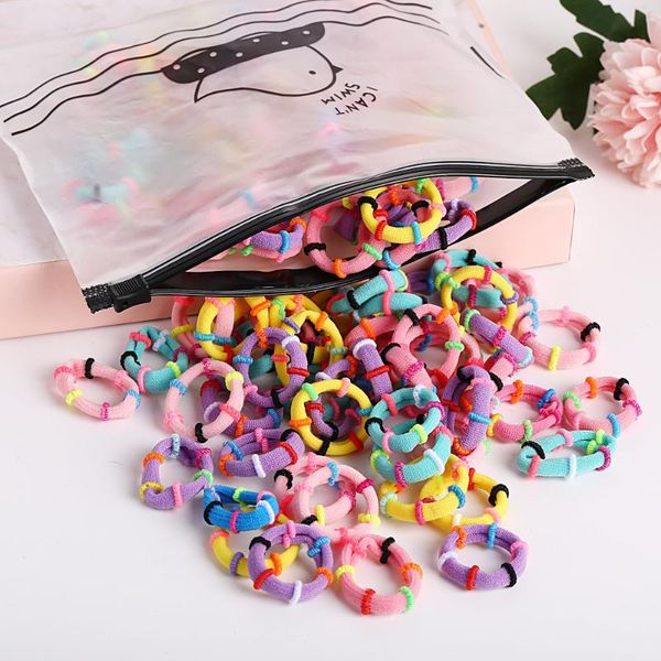 

hair accessories 100pcs/set girls colorful nylon elastic loop children ponytail holder rope scrunchie headwear kids, Slivery;white
