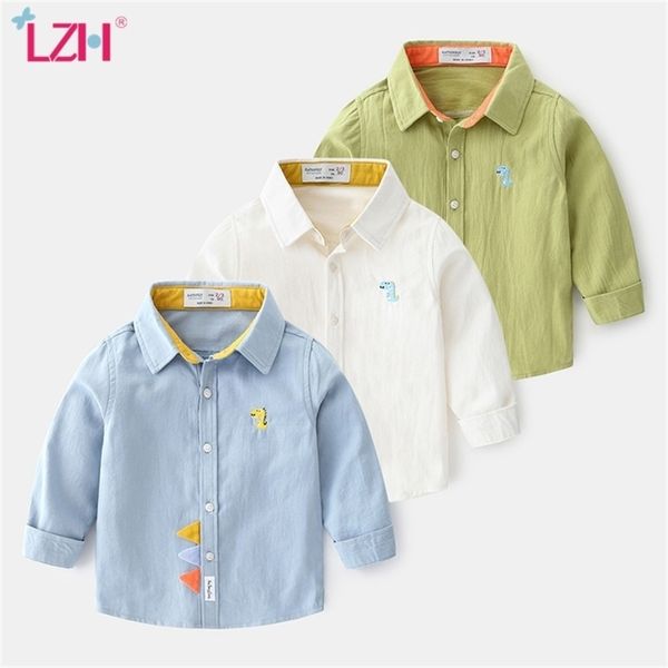 

lzh boys shirts autumn new cotton long sleeved casual shirt baby boys cartoon dinosaur embroidery shirt childrens clothing 210306, White;black