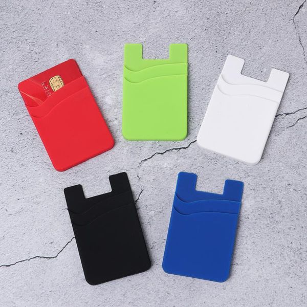 

card holders 1pc soft silicone mobile phone back holder stick on adhesive wallet case cash id pocket, Brown;gray