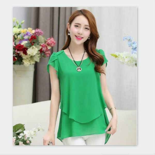 

women's blouses & shirts summer blouse women loose petal sleeve womens plus size fashions short chiffon shirt and, White