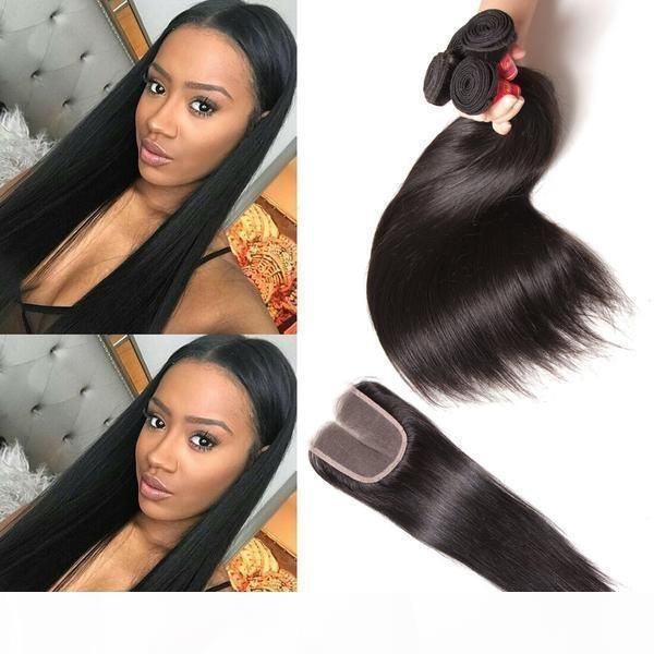

virgin human hair lace closure peruvian malaysian indian cambodian mongolian natural color straight hair bundle with 4*4 closure, Black