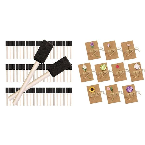 

50 pcs handmade greeting cards vintage kraft blank note card & 120pcs sponge brush, 1 inch wooden handle paint brush