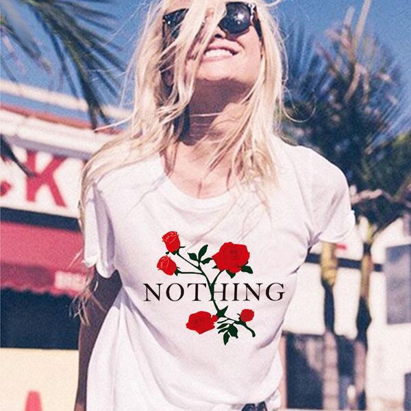 

women's t-shirt summer women shirts rose letter printed pullover short sleeve o-neck long length streetwear nothing, White