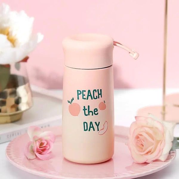 

water bottles 300ml creative peach coffee mug travel portable outdoor stainless steel cartoon cute bottle pink girl kawaii tumbler cup