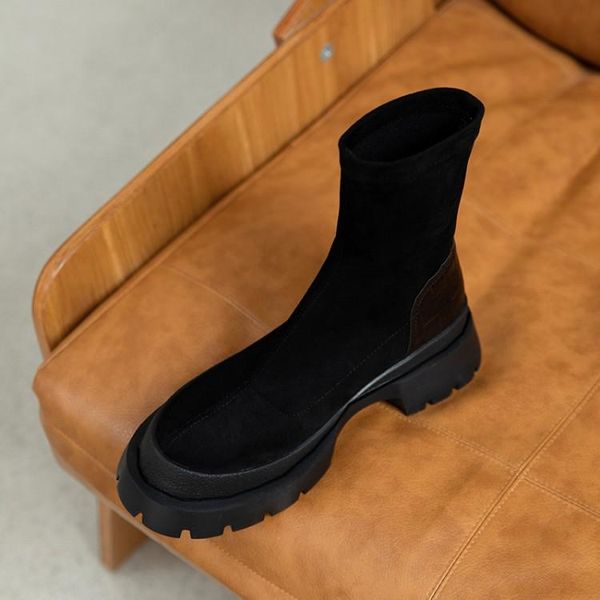 

boots bright2021 round head thi bottom women's short in autumn and winter, Black