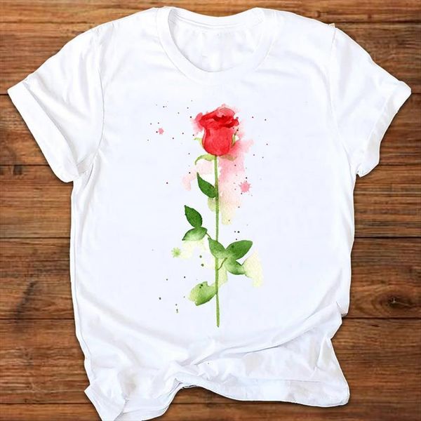 

men graphic floral watercolor mens flower office elegant ladies printing print clothes lady tees female t shirt, White;black