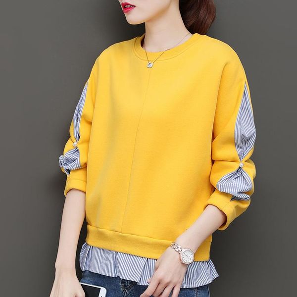 

women's hoodies & sweatshirts brushed hoody 2021 fashion autumn and winter loose korean round neck early shirt fake two-piece thick coa, Black