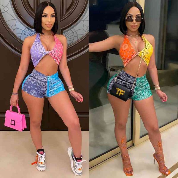 

two piece clothes set casual womens tracksuits irregular printed pattern crop shorts yellow pink unique style refined eye catching, Gray