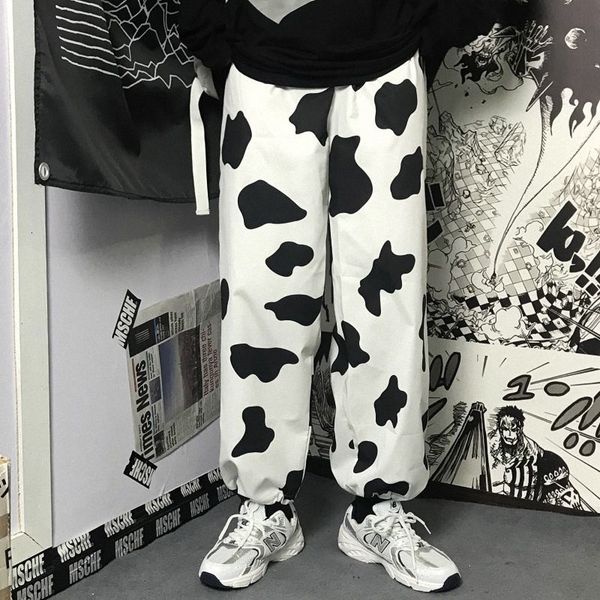 

women's pants & capris nice print of milk, gothic harajuku punk japan pants, autumn, cows, funny fashion, straight, hip hop, women&#039, Black;white