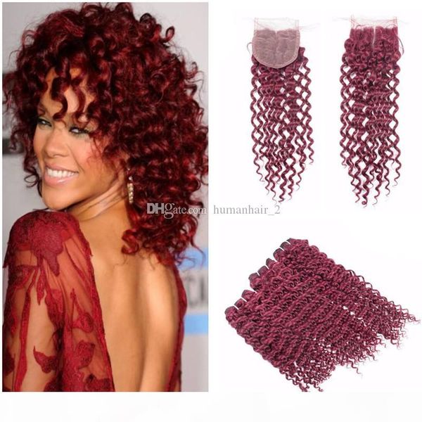 

99j wine red deep wave with closure 3 bundles brazilian virgin hair with closures indian human hair extensions bundles with closure, Black;brown