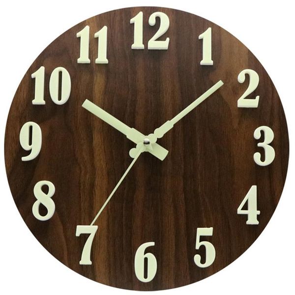 

night light function silent round wall clock large 3d numbers glow wooden decorative wall clock for living room bedroom