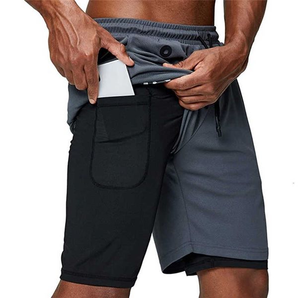 

casual ew men double-layer fake two pieces fast fitness five-point broek pocket shorts, White;black