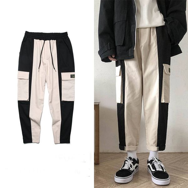 

2021 new multi bolsos de carga harm basculador homens hip hop moda casual faixa calas hipster streetwear harajuku moletom fenc, Black