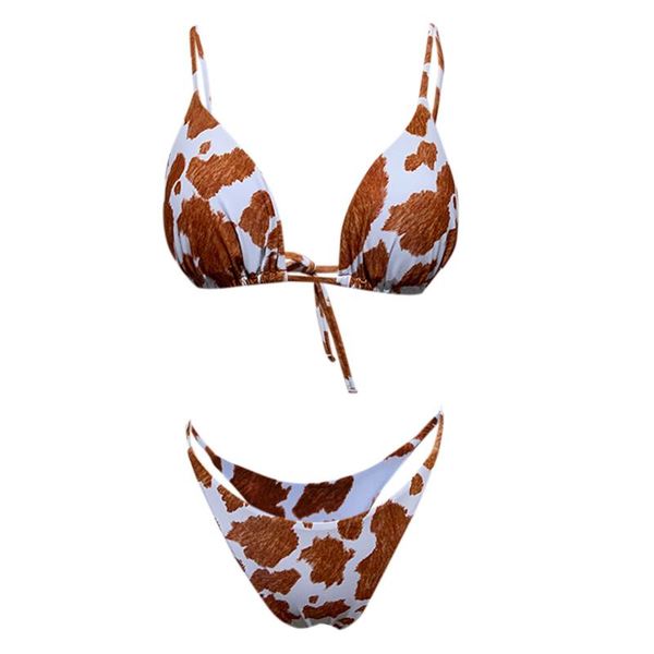 

women's swimwear women bikini printed cow print strappy split swimsuit female mini thong cross bandage suit, White;black