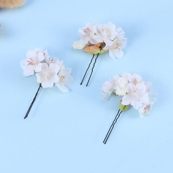 

3 pcs simulation sakura hairpin u-shaped hairpin hair clips accessories for wedding bride bridesmaid party (white)