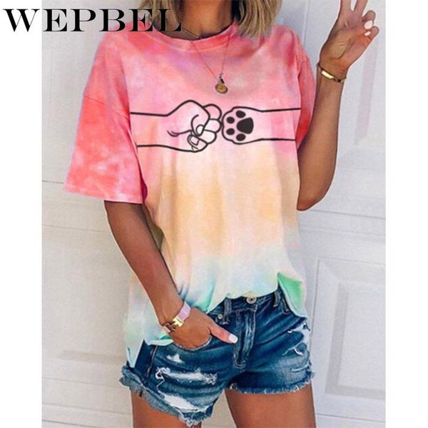 

women's t-shirt wepbel summer fashion tie-dye printed loose casual short sleeve o-neck, White
