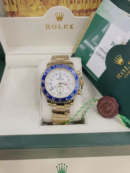

with original box luxury men's wristwatch 44mm regatta ceramic bezel chronograph gold & steel automatic mens watch, Slivery;brown