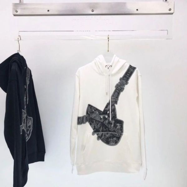 

2021 fashion brand printed saddle bag men's and women's same loose round neck with hat casual couple's sweater, Black