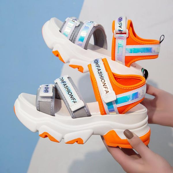 

brand designers platform sandals women fashion 6cm high heel wedges chunky sandal beach sports casual shoes woman 2021 summer, Black