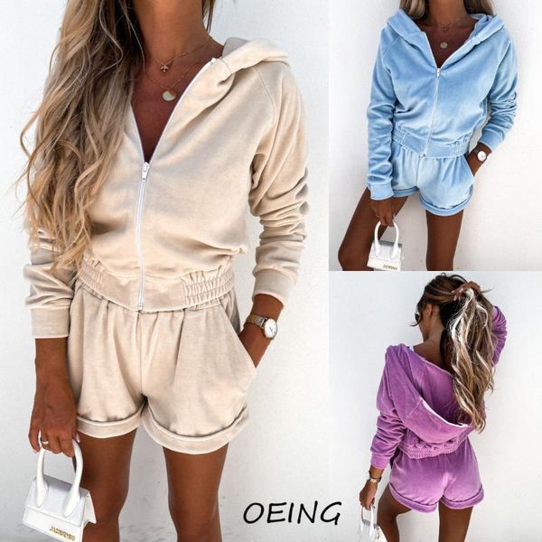 

gym clothing fashion sport wear two piece jogging suits for women zip up hooded & shorts tracksuit outfit set, White;black