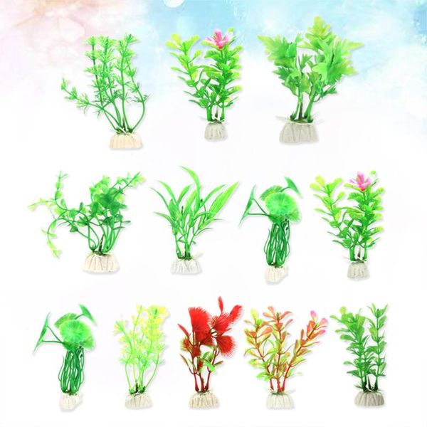 

decorative flowers & wreaths 12pcs aquarium decorations ornament fish tank artificial green water plants (random pattern)