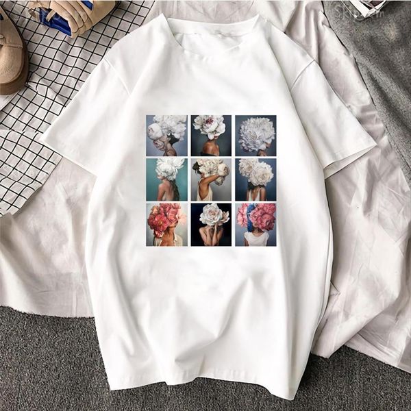 

maycaur harajuku aesthetics men mens t shirt flowers print sumemr short sleeve tees casual o round, White;black