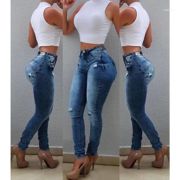 

women's jeans women high waist denim slim stretch blue jean elastic hole fashion pants skinny push up trousers female1
