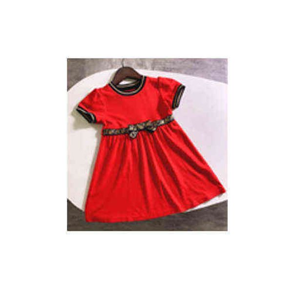 

new 2021 summer fashion kids clothes girl dress stitching brand letter style short sleeve baby girl princess dress 1-8 years g1218, Red;yellow