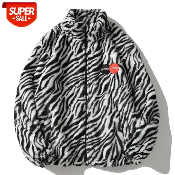 

Hip Hop Lambswool Sherpa Jacket Mens Streetwear Leopard Pattern Stand Cardigan Coats Winter Harajuku Loose Couple Coats Outwear #Bk8v, Black;brown