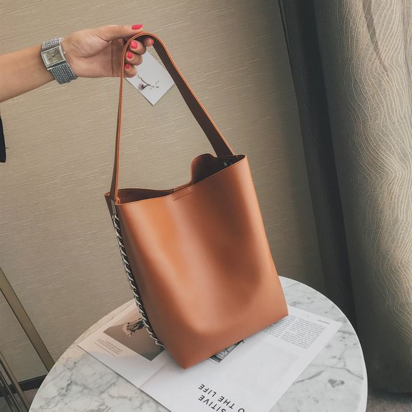 

design women shoulder bag large capacity chain bucket handbags quality pu leather womens totes shopping bag bolsa feminin