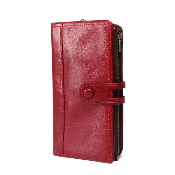 

wallets fashion vintage women genuine leather long zipper clutch purse holder wallet phone, Red;black