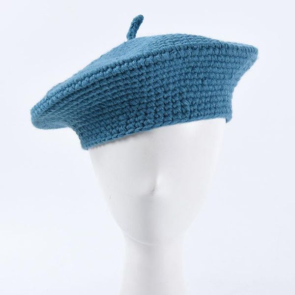 

berets women's plain color knit beret hat spring casual thin acrylic for women ladies french artist beanie hats, Blue;gray