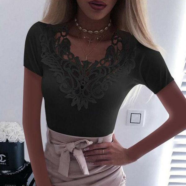 

women's blouses & shirts 5 colors women lace v-neck bodycon shirt ladies slim fit blouse party casual fashion outfits plus size s-5xl, White