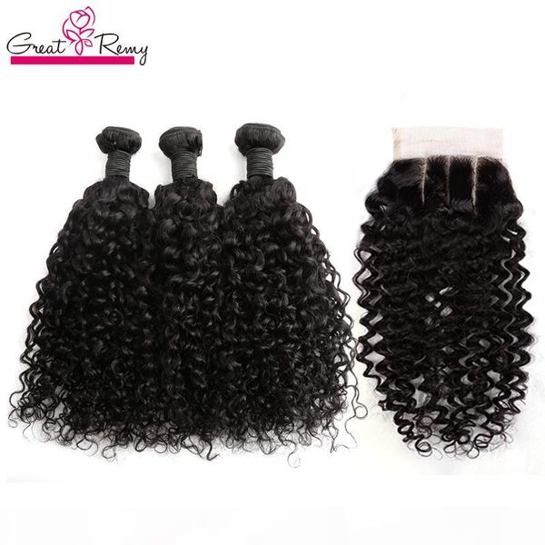 

deep curly brazilian hair bundles with 1pc 3 way part closure 4x4 brazilian human hair weave weft with closure natural color 4pc lot, Black