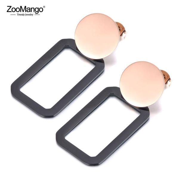 

zoomango hyperbole stainless steel geometry rectangle earrings for women rose gold style earrings christmas gift ze19057, Golden;silver