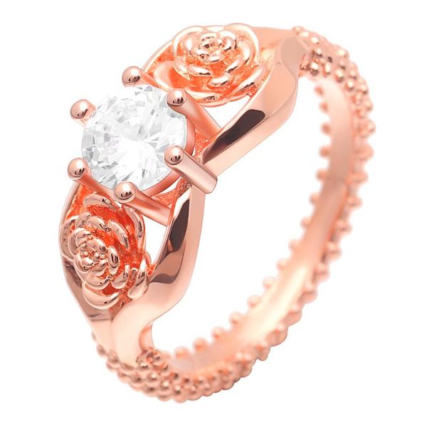 

wedding rings x-jue zircon inlaid with hollow flower rose gold for women white rhinestone engagement ring female jewelry, Slivery;golden