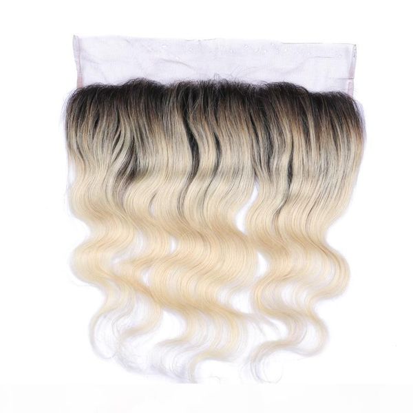 

1b 613 blonde ombre virgin brazilian hair body wave 13x4 ear to ear full lace frontals bleach blonde ombre lace frontal closure, Black;brown