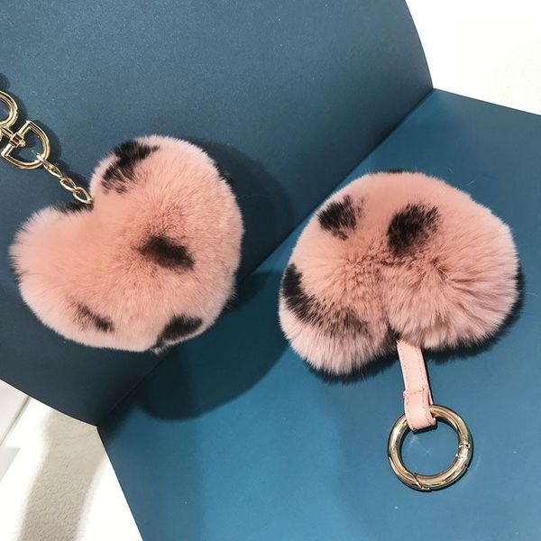 

keychains real fur heart shape key chain leopard pom fluffy velvet handbag pendant plush multicolor bag decor, Silver