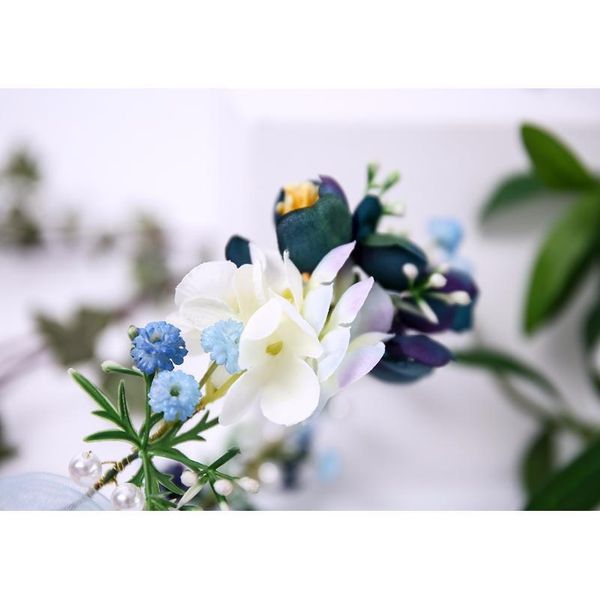 

blue theme wedding party hair accessories girl flower wreath crown bride bridesmaid hairband headdress adjustable floral jllazd
