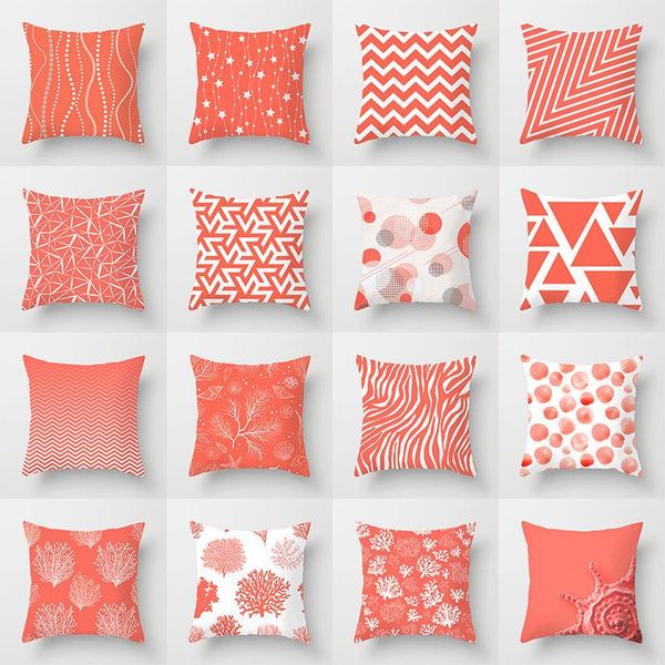 Caixa de travesseiro CORAL RED GEOMETRIA Série decorativa Capas de almofadas almofadas de travesseiros para sofá poliéster travesseiro